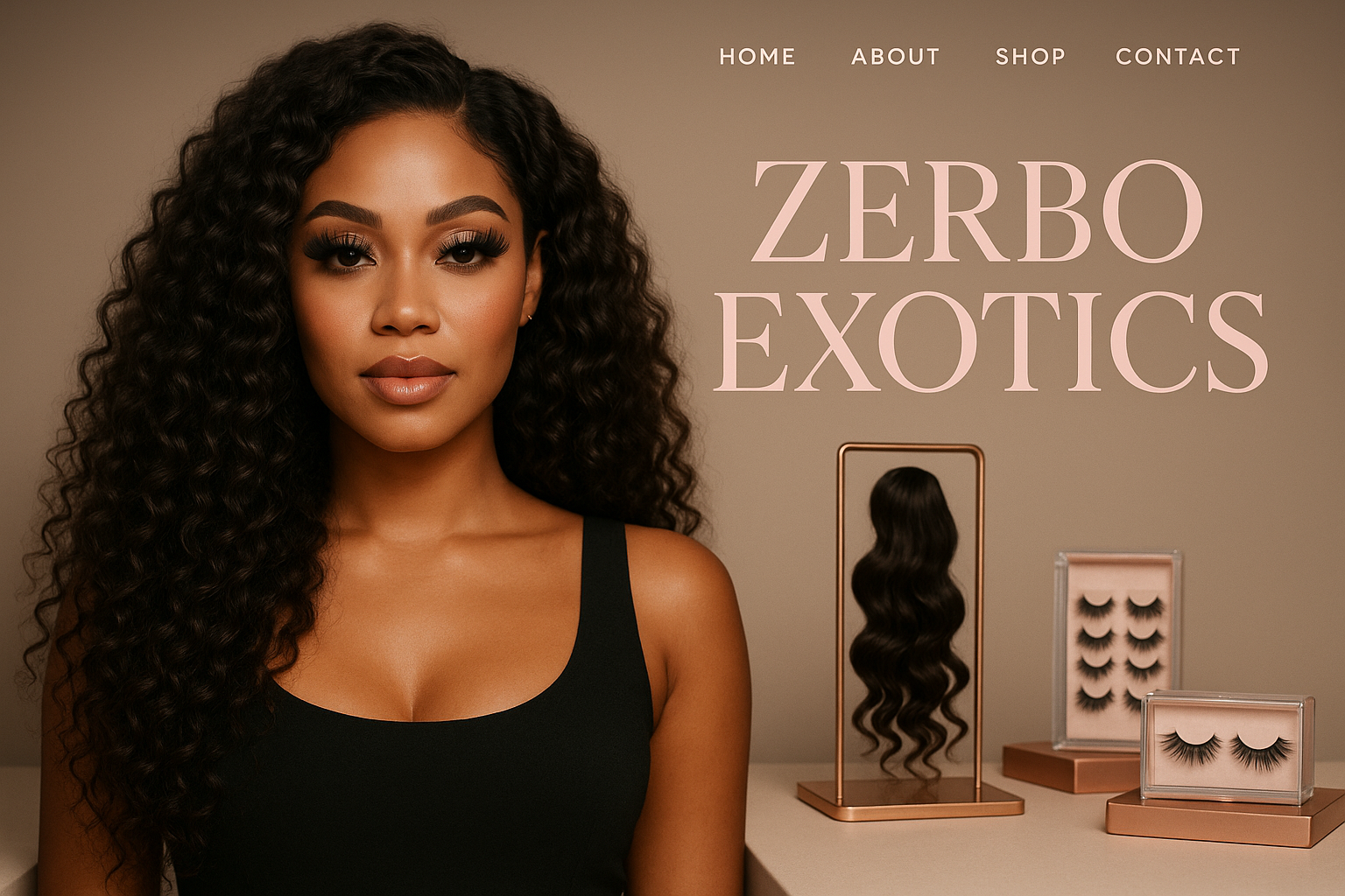 can you generate an image banner for the homepage of my website that sells wigs and lashes 