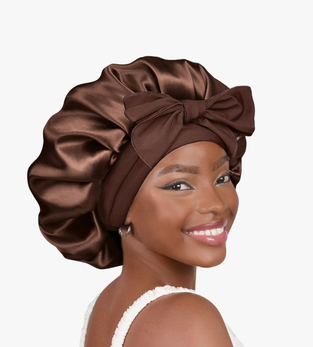 Silk Bonnet for Sleeping Women Satin Bonnet Double Layer Satin Lined Hair Bonnet with Tie Band Curly Natural Hair - Zerbo Exotics