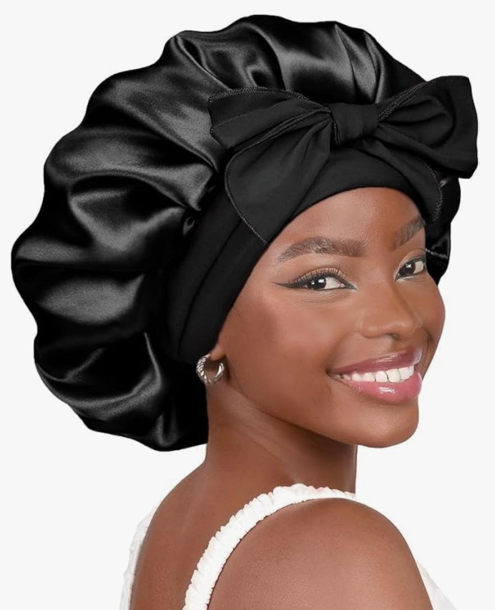 Silk Bonnet for Sleeping Women Satin Bonnet Double Layer Satin Lined Hair Bonnet with Tie Band Curly Natural Hair - Zerbo Exotics
