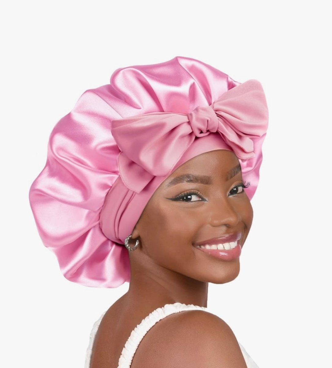 Silk Bonnet for Sleeping Women Satin Bonnet Double Layer Satin Lined Hair Bonnet with Tie Band Curly Natural Hair - Zerbo Exotics
