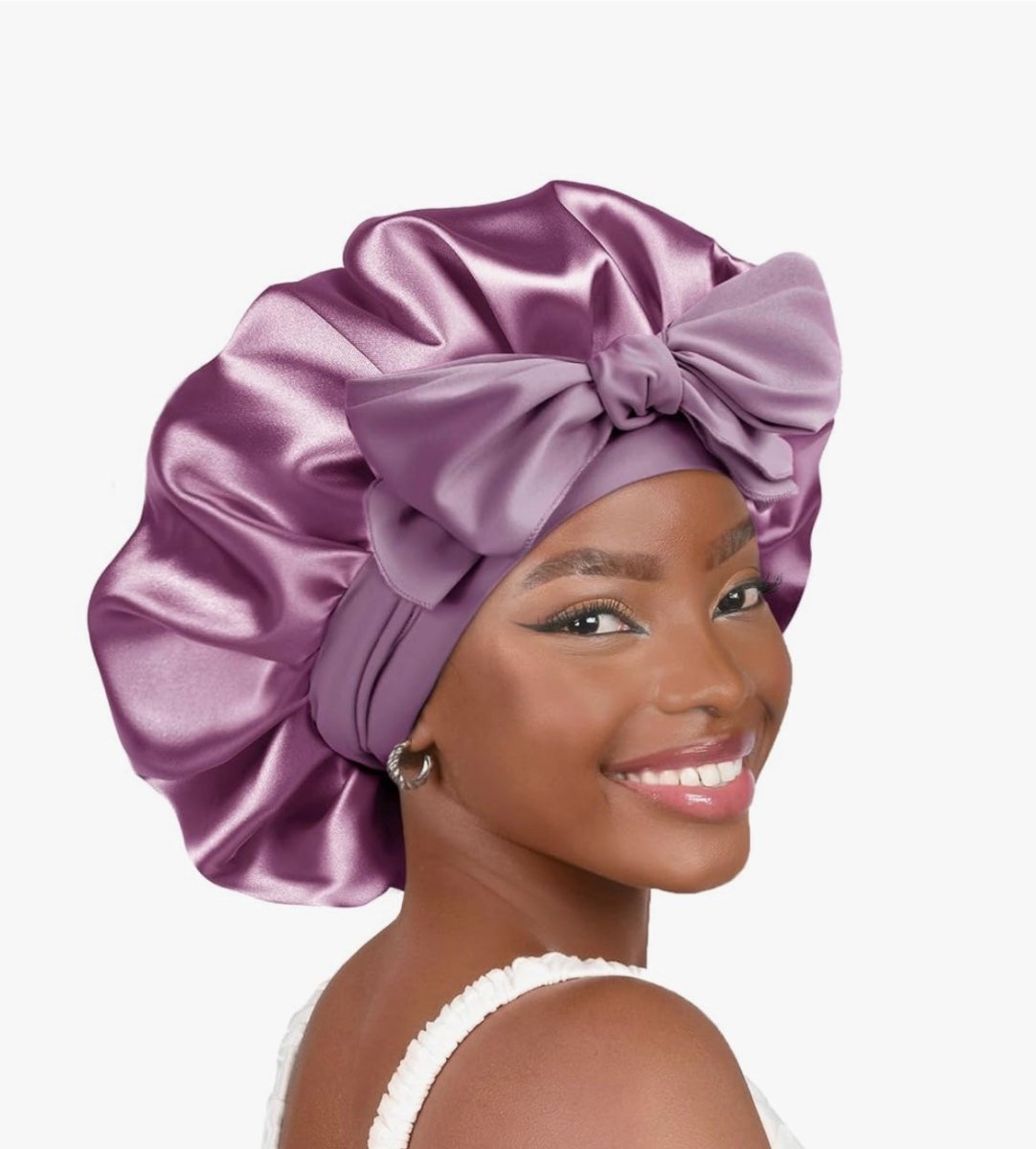 Silk Bonnet for Sleeping Women Satin Bonnet Double Layer Satin Lined Hair Bonnet with Tie Band Curly Natural Hair - Zerbo Exotics