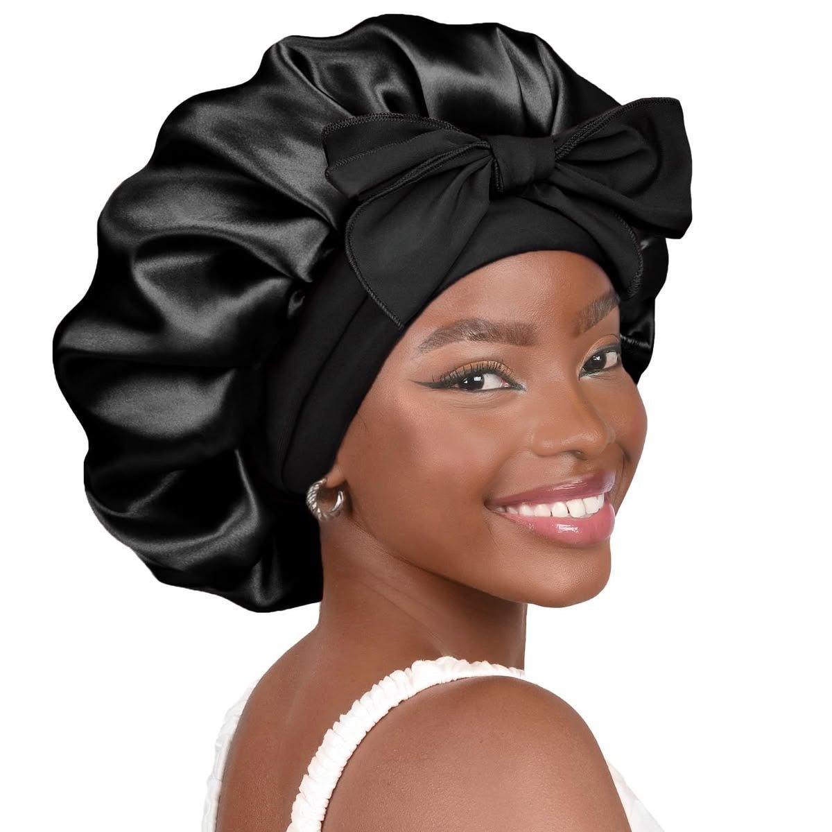 Silk Bonnet for Sleeping Women Satin Bonnet Double Layer Satin Lined Hair Bonnet with Tie Band Curly Natural Hair - Zerbo Exotics