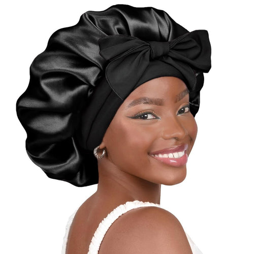 Silk Bonnet for Sleeping Women Satin Bonnet Double Layer Satin Lined Hair Bonnet with Tie Band Curly Natural Hair - Zerbo Exotics
