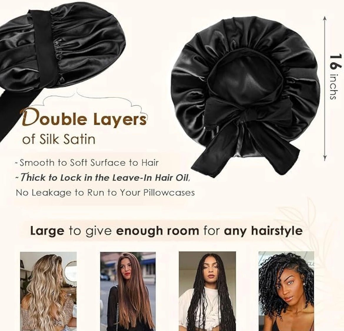 Silk Bonnet for Sleeping Women Satin Bonnet Double Layer Satin Lined Hair Bonnet with Tie Band Curly Natural Hair - Zerbo Exotics