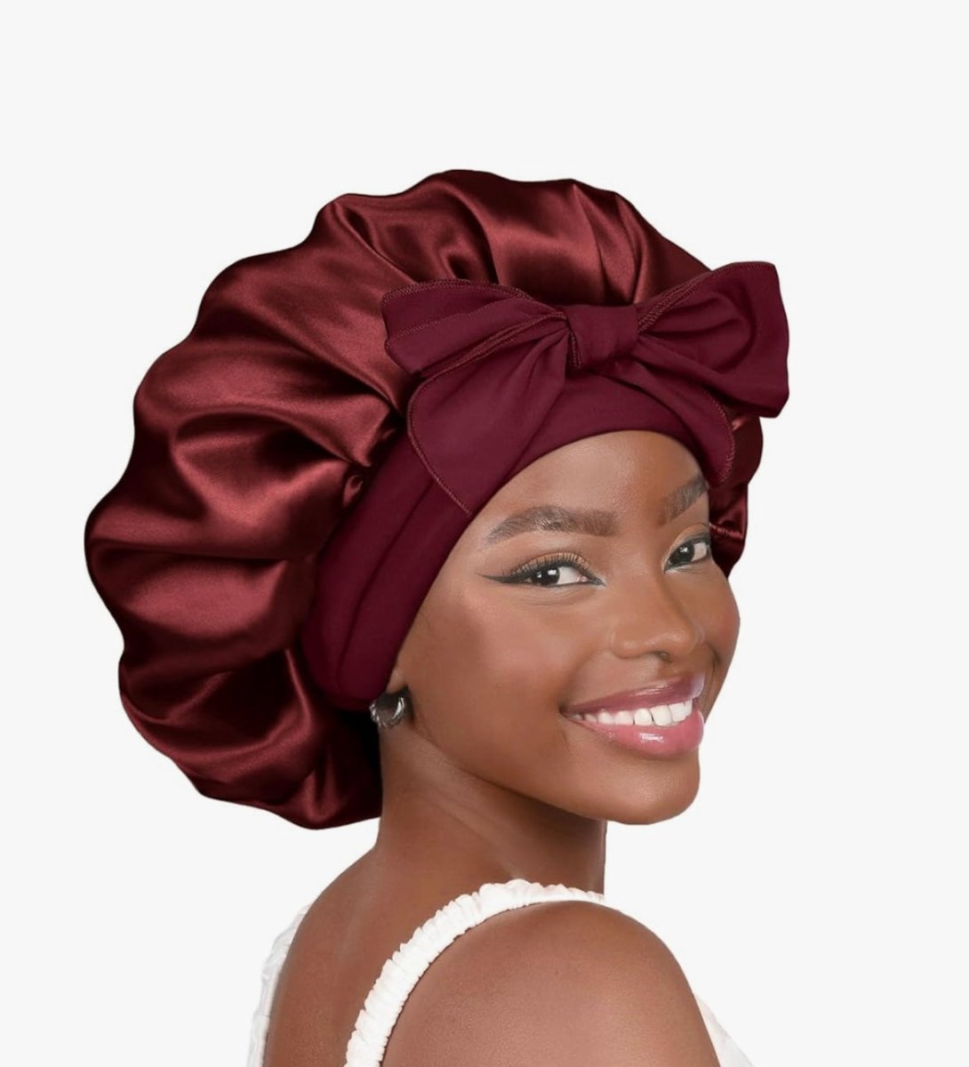 Silk Bonnet for Sleeping Women Satin Bonnet Double Layer Satin Lined Hair Bonnet with Tie Band Curly Natural Hair - Zerbo Exotics