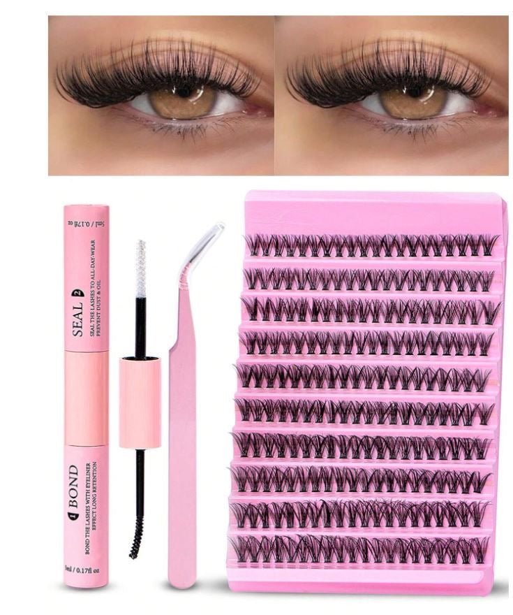 Wispy Lash Clusters Kit Individual Lashes Kit with Bottom Lash Clusters Waterproof Bond and Seal Tweezers DIY at Home - Zerbo Exotics