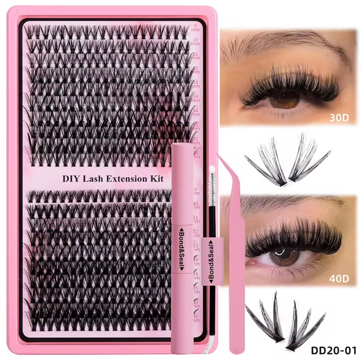 Wispy Lash Clusters Kit Individual Lashes Kit with Bottom Lash Clusters Waterproof Bond and Seal Tweezers DIY at Home - Zerbo Exotics