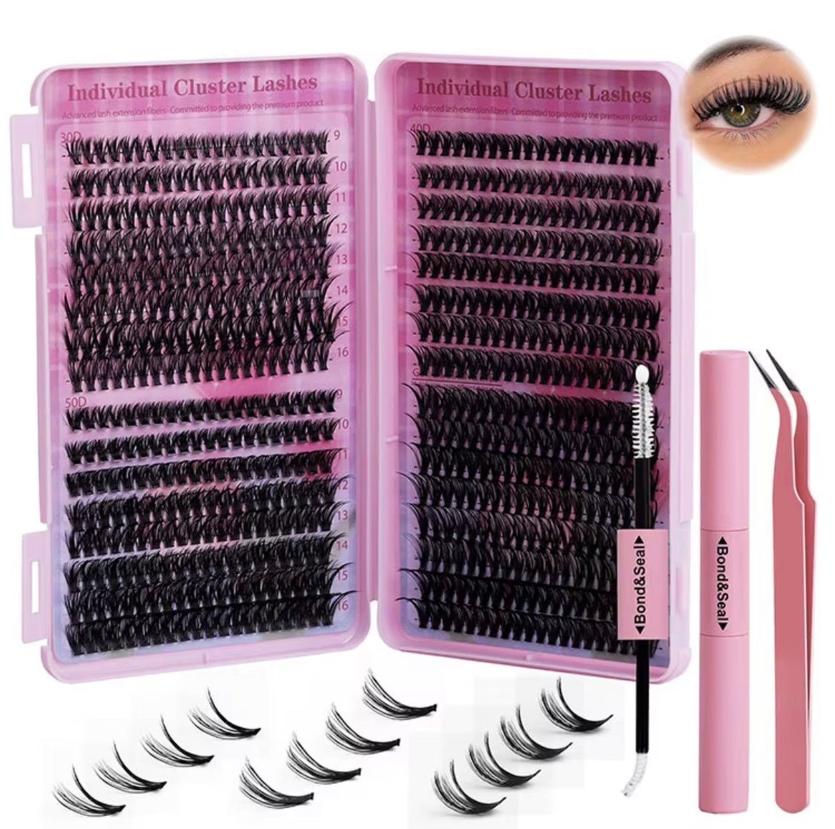 Wispy Lash Clusters Kit Individual Lashes Kit with Bottom Lash Clusters Waterproof Bond and Seal Tweezers DIY at Home - Zerbo Exotics