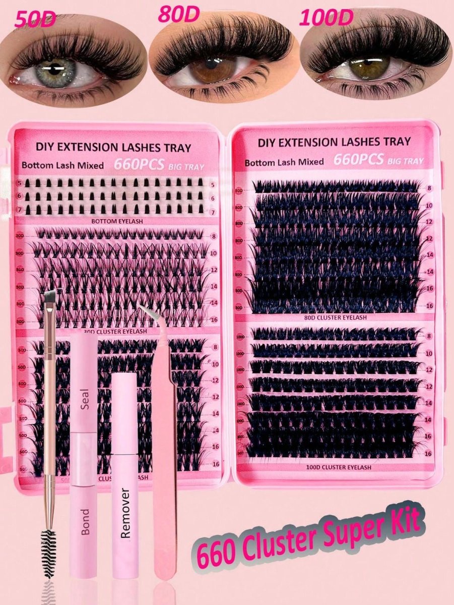 Wispy Lash Clusters Kit Individual Lashes Kit with Bottom Lash Clusters Waterproof Bond and Seal Tweezers DIY at Home - Zerbo Exotics